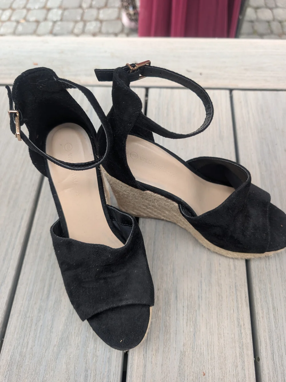 Wild Diva Black Suede Espadrille Wedge Sandals